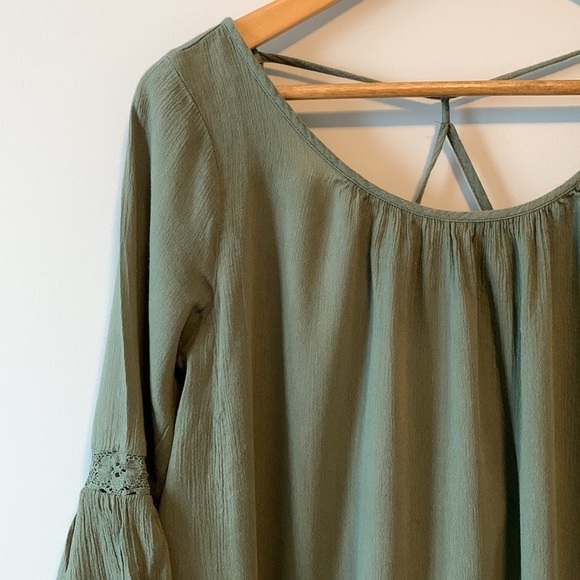 Aerie Peasant Green Oversized Scoop Back Dress Size Small - Picture 5 of 16
